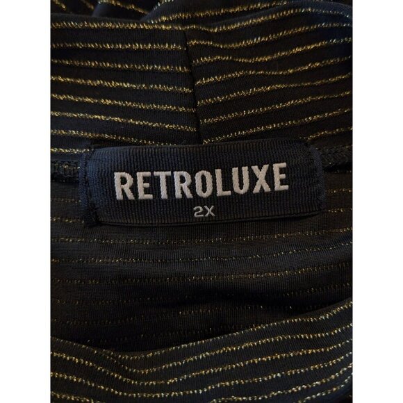 Womens Plus Size 2X Sleeveless Mock Neck Top Black Gold Metallic Stripe Stretch - Picture 6 of 8